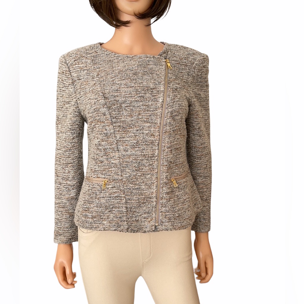 Nwot Ann Taylor Textured Blazer Jacket Tan White Size 8